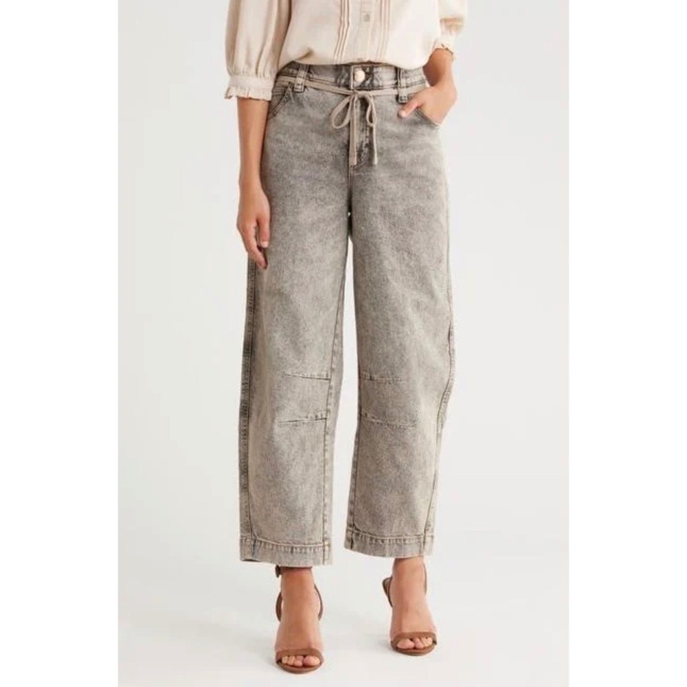 Democracy Women's High Rise Tie Waist Barrel Leg Jeans Gray Size 14 Retro Denim